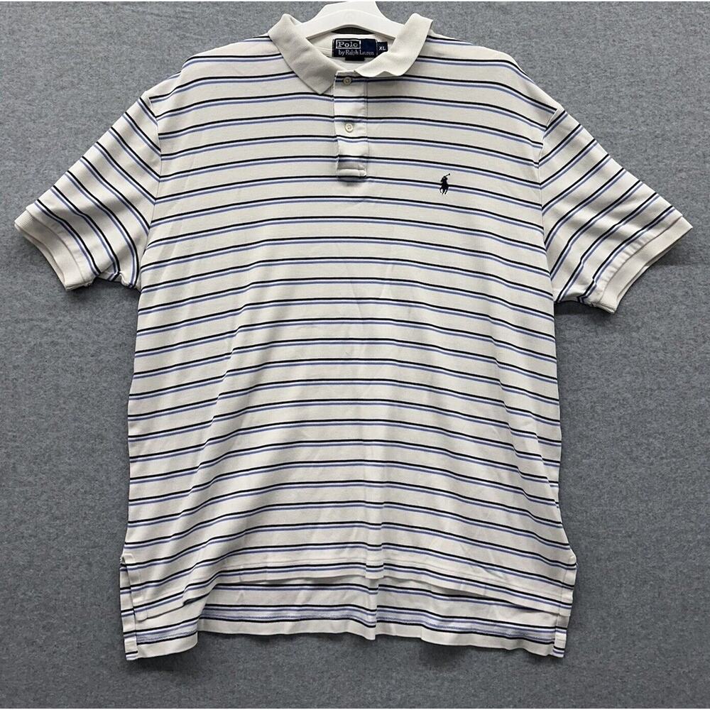 Polo Ralph Lauren Shirt Mens Size XL Navy blue Classic Fit Stripe Rugby Golf